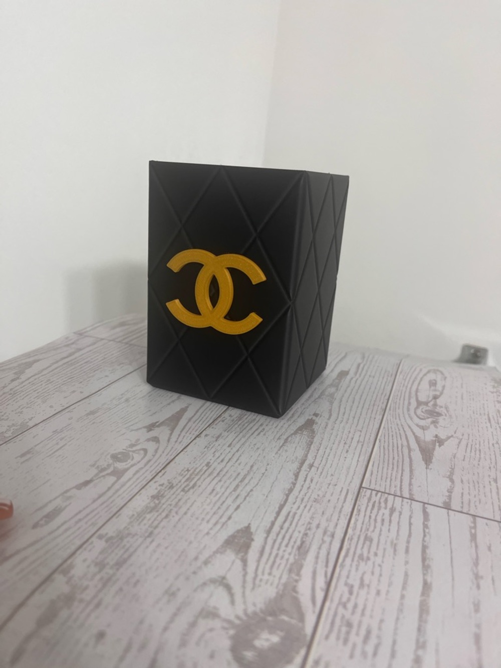 Double C 3D printed Black Quilted Cube with Gold CC Emblem